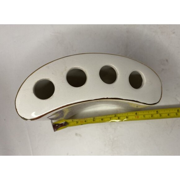 Vtg Ceramic Toothbrush Holder MCM Marble Pattern Gold Trim Hollywood Regency Mod - Picture 8 of 11